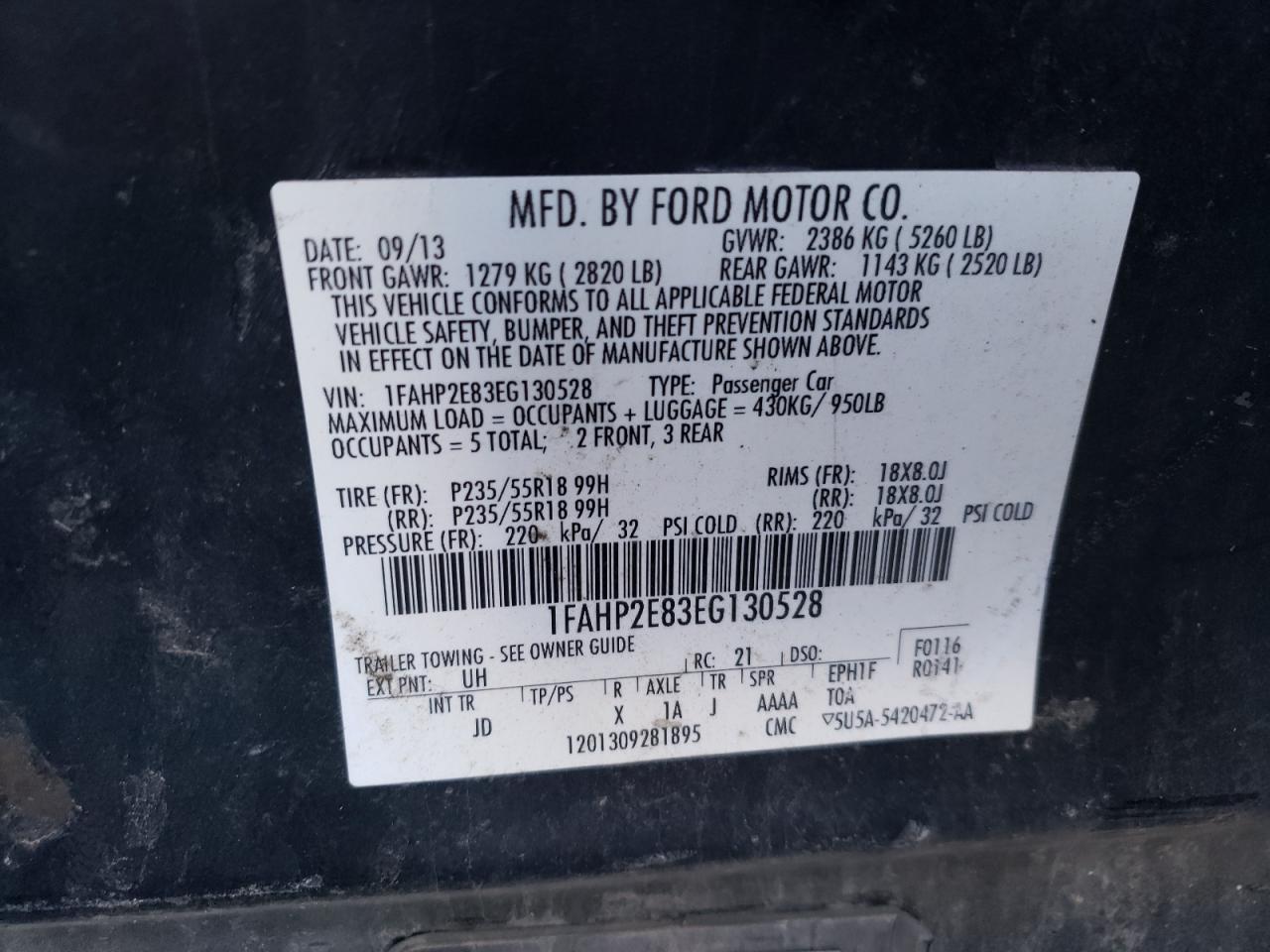 Photo 10 from auction – 2014 FORD TAURUS SEL with VIN 1FAHP2E83EG130528
