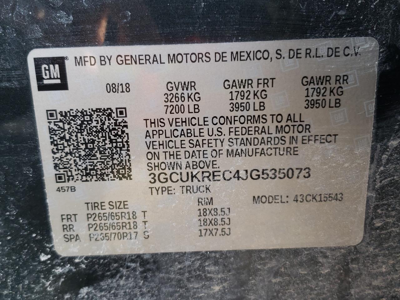 Photo 10 from auction – 2018 CHEVROLET SILVERADO with VIN 3GCUKREC4JG535073