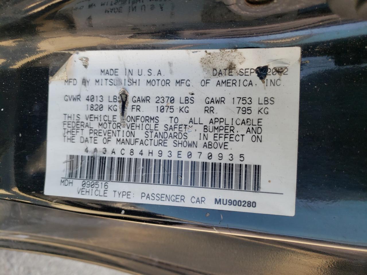Photo 10 from auction – 2003 MITSUBISHI ECLIPSE GT with VIN 4A3AC84H93E070935
