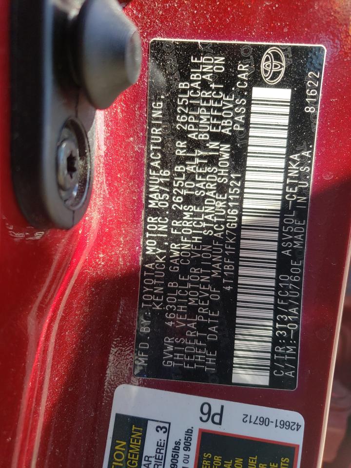 Photo 10 from auction – 2016 TOYOTA CAMRY LE with VIN 4T1BF1FK7GU611521