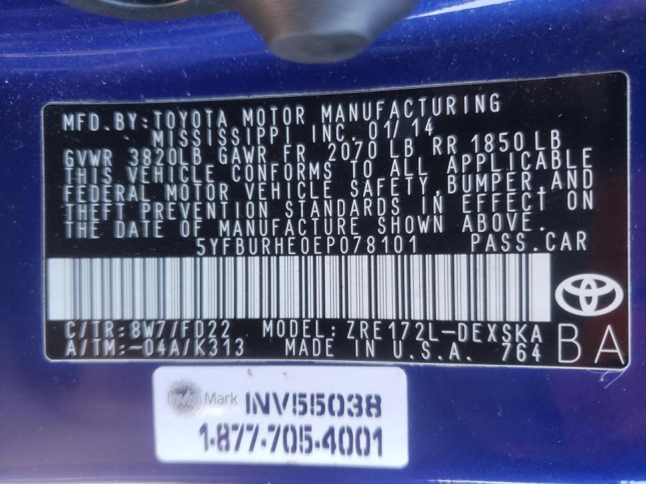 Photo 10 from auction – 2014 TOYOTA COROLLA L with VIN 5YFBURHE0EP078101