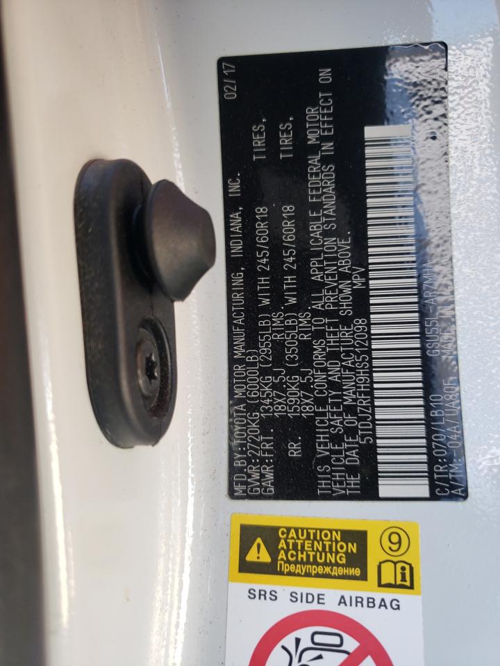 Photo 10 from auction – 2017 TOYOTA HIGHLANDER with VIN 5TDJZRFH9HS512098