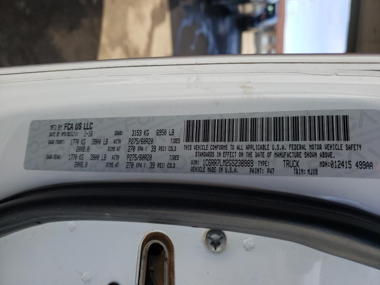 Photo 10 from auction – 2016 RAM 1500 SLT with VIN 1C6RR7LM2GS238989