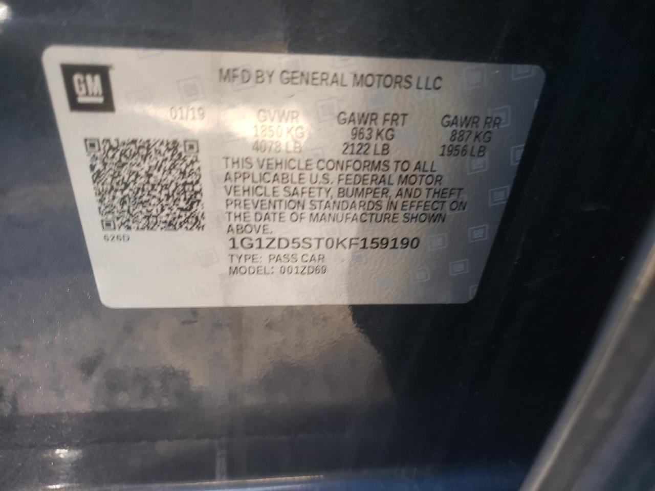 Photo 10 from auction – 2019 CHEVROLET MALIBU LT with VIN 1G1ZD5ST0KF159190