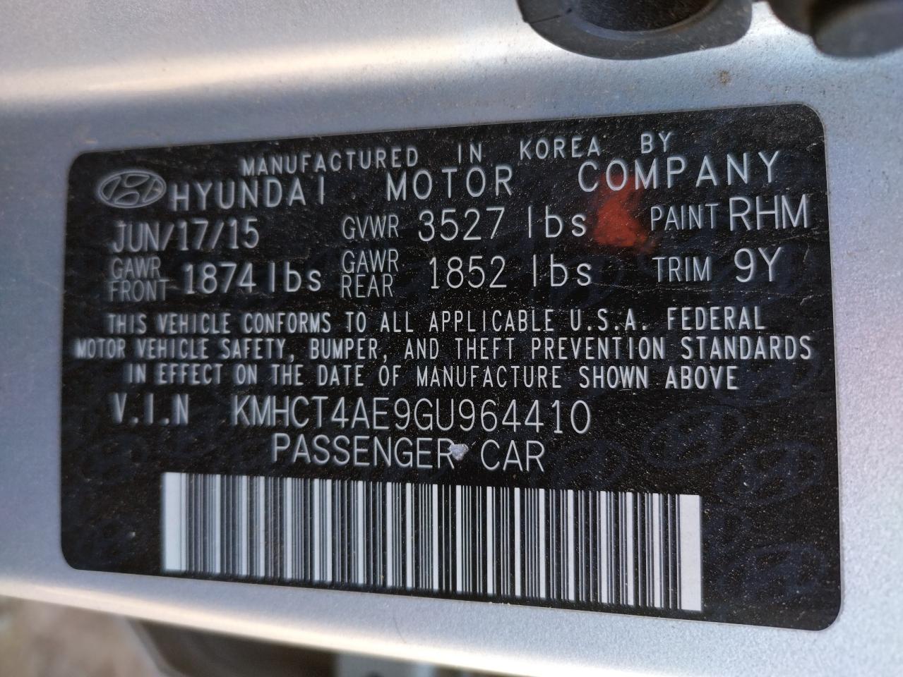 Photo 10 from auction – 2016 HYUNDAI ACCENT SE with VIN KMHCT4AE9GU964410