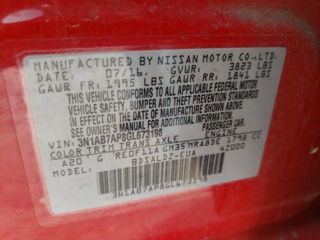 Photo 10 from auction – 2016 NISSAN SENTRA S with VIN 3N1AB7AP8GL673198