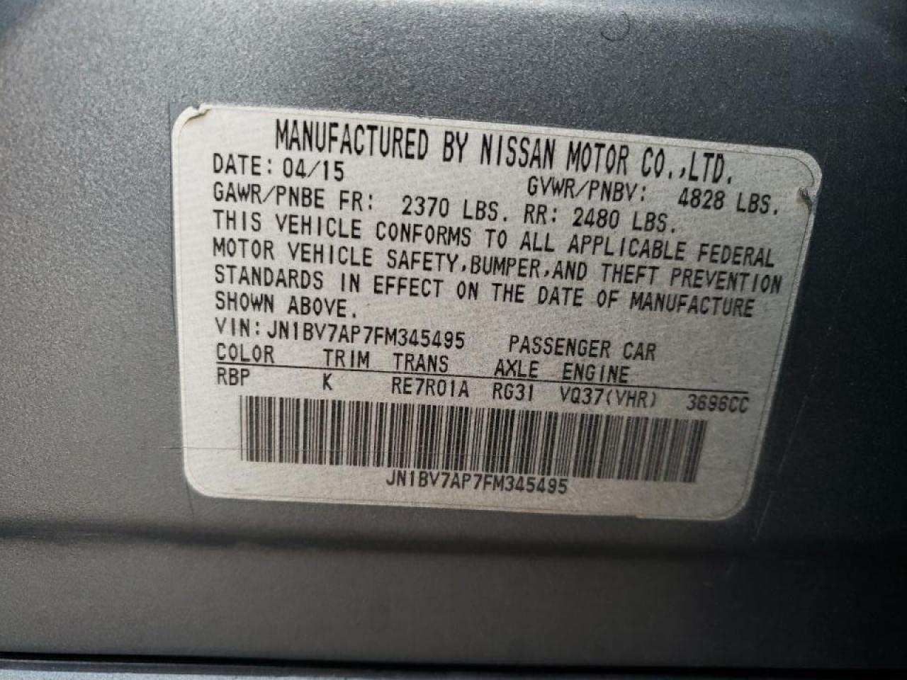 Photo 10 from auction – 2015 INFINITI Q50 BASE with VIN JN1BV7AP7FM345495