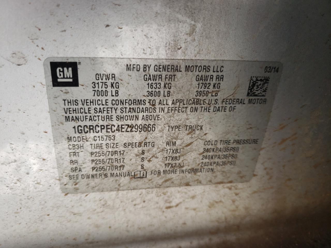 Photo 10 from auction – 2014 CHEVROLET SILVERADO with VIN 1GCRCPEC4EZ299666