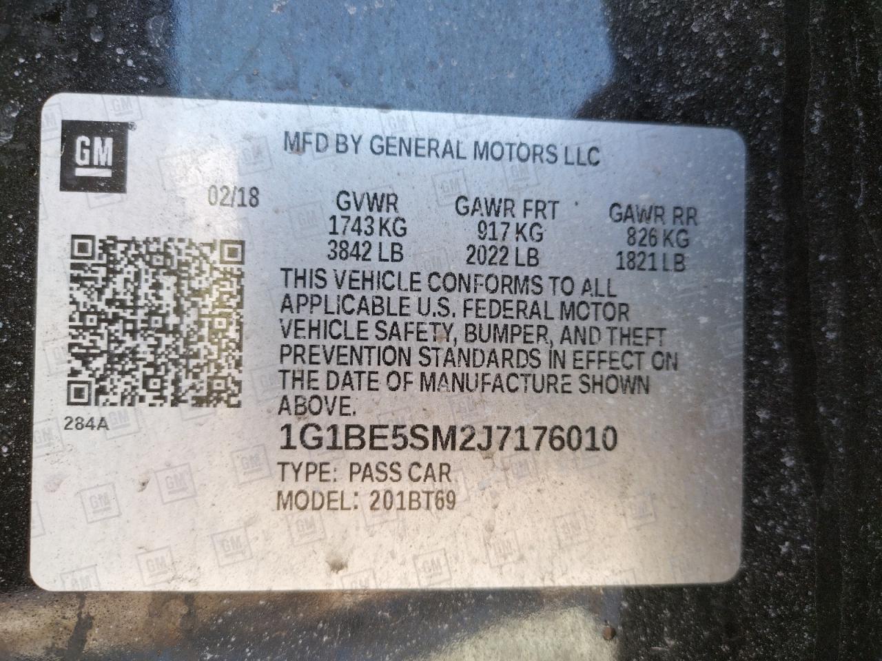 Photo 10 from auction – 2018 CHEVROLET CRUZE LT with VIN 1G1BE5SM2J7176010