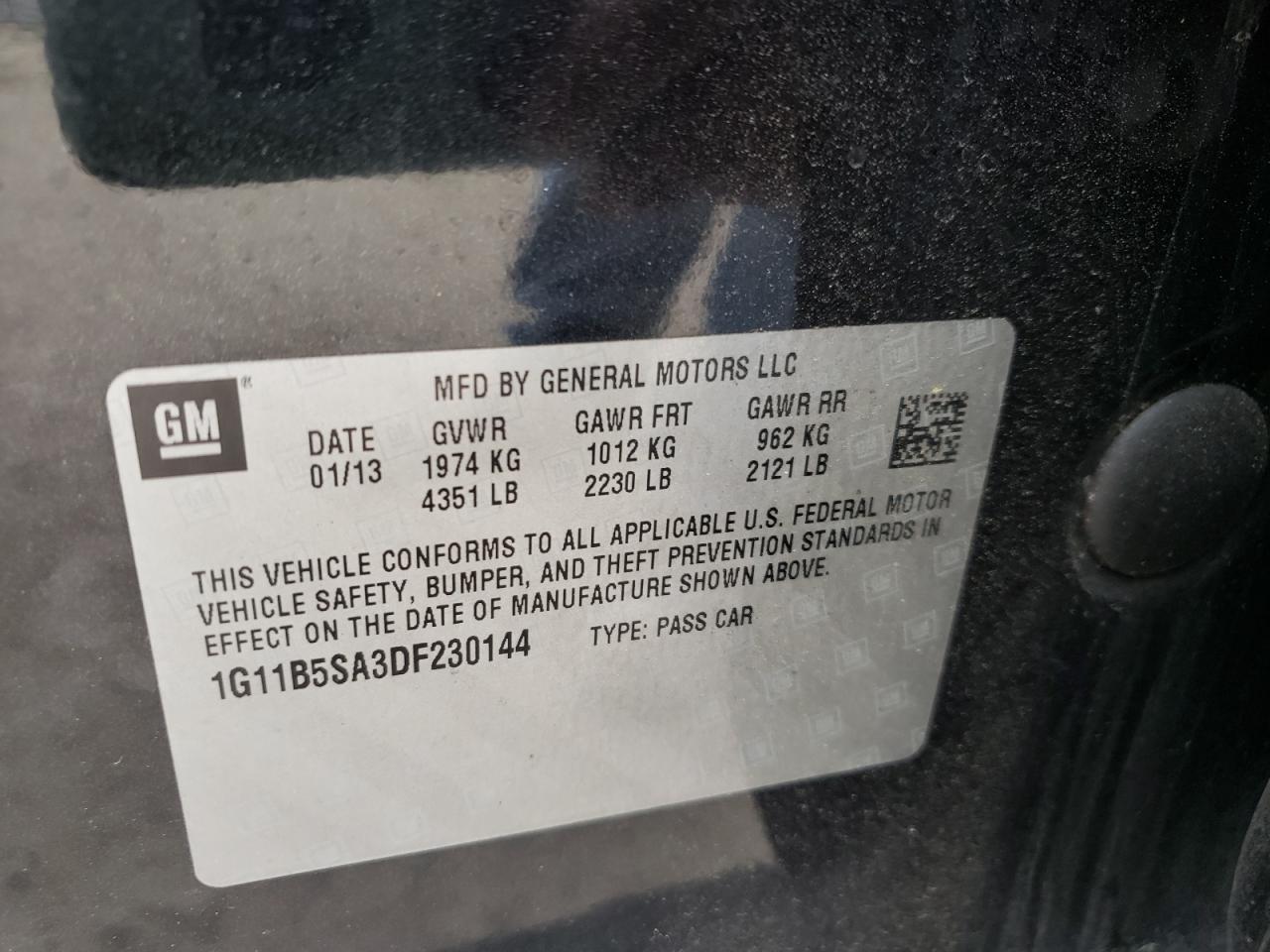 Photo 10 from auction – 2013 CHEVROLET MALIBU LS with VIN 1G11B5SA3DF230144