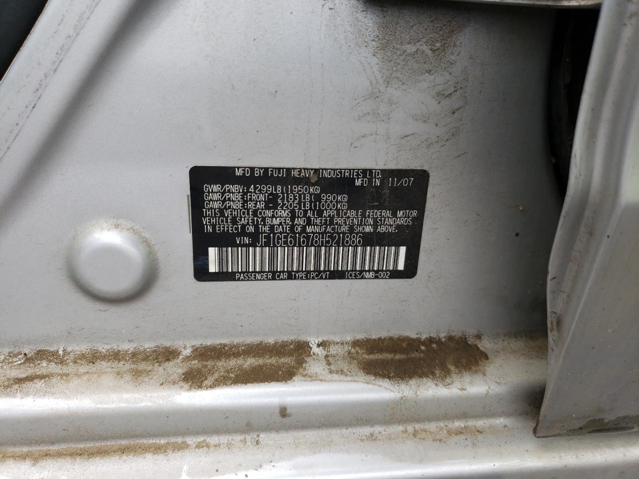 Фото 10 с аукциона – 2008 SUBARU IMPREZA 2. с VIN JF1GE61678H521886