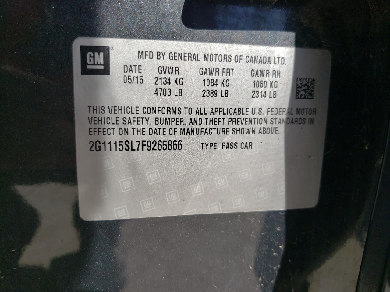 Photo 10 from auction – 2015 CHEVROLET IMPALA LT with VIN 2G1115SL7F9265866