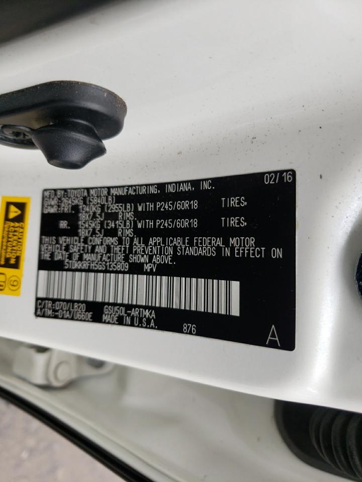 Foto 10 de la subasta – 2016 TOYOTA HIGHLANDER con VIN 5TDKKRFH5GS135809