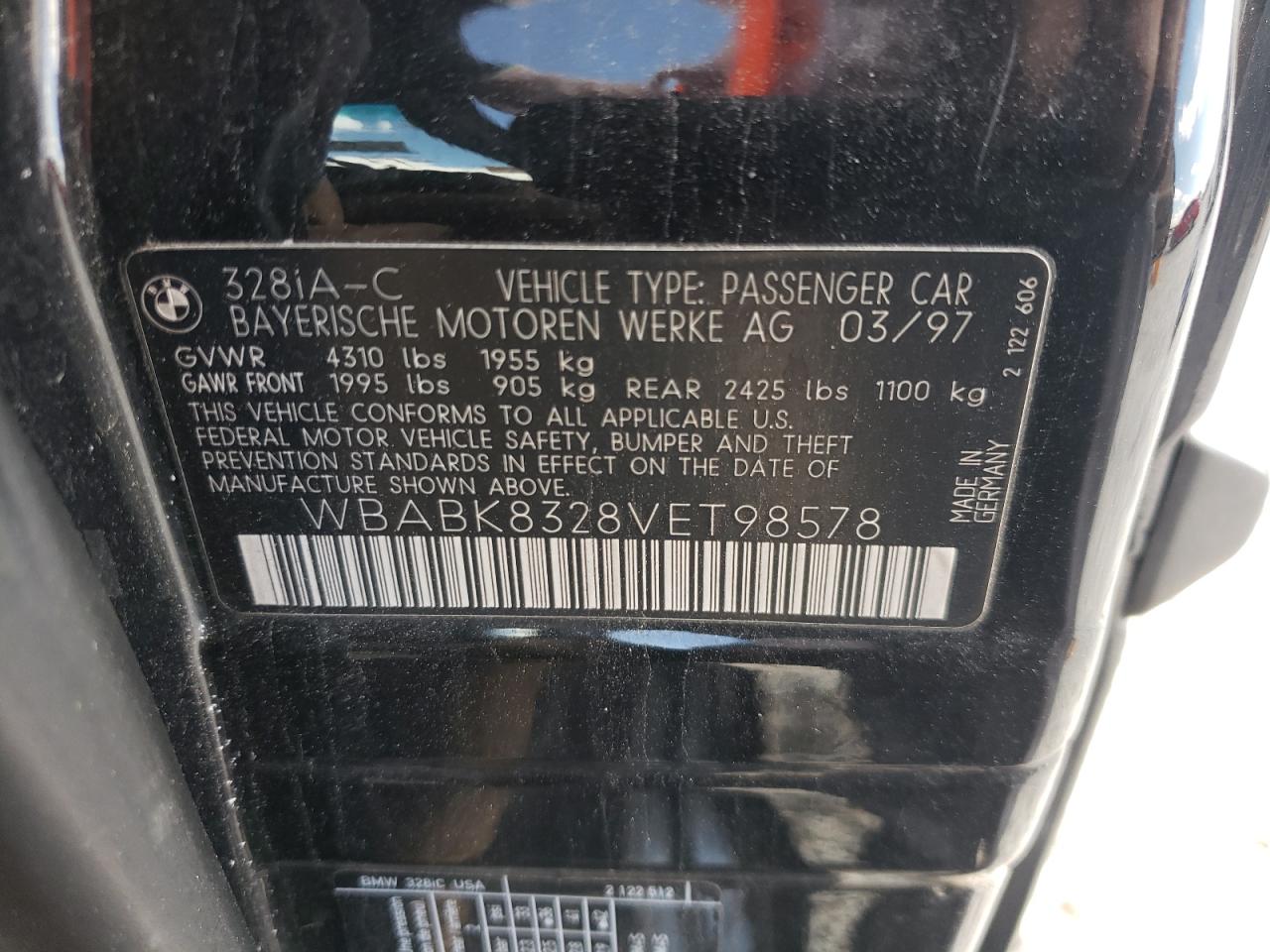 Photo 10 from auction – 1997 BMW 328 IC AUT with VIN WBABK8328VET98578