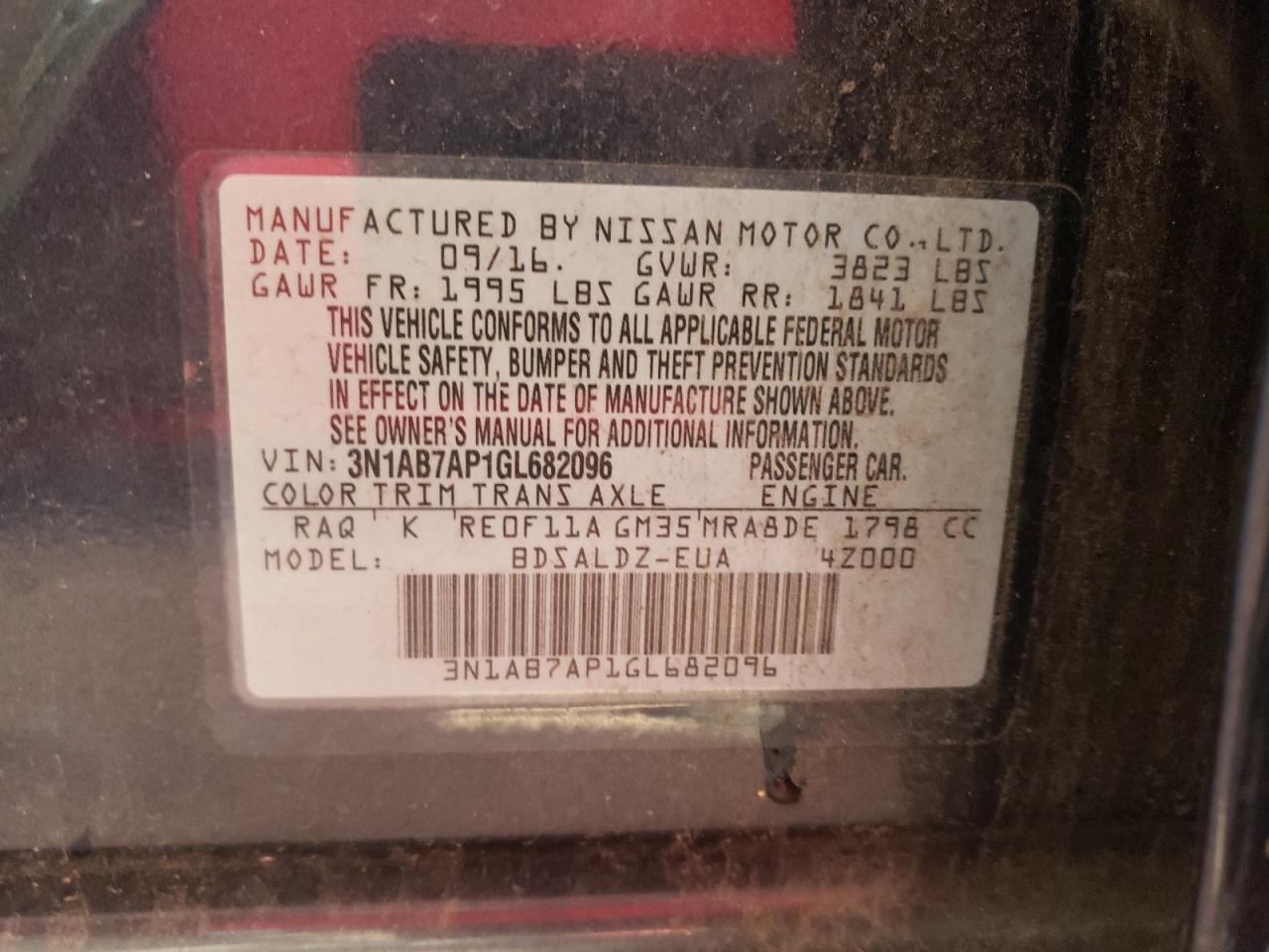 Photo 10 from auction – 2016 NISSAN SENTRA S with VIN 3N1AB7AP1GL682096