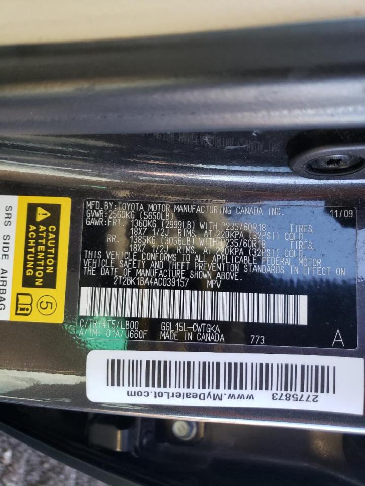 Photo 10 from auction – 2010 LEXUS RX 350 with VIN 2T2BK1BA4AC039157