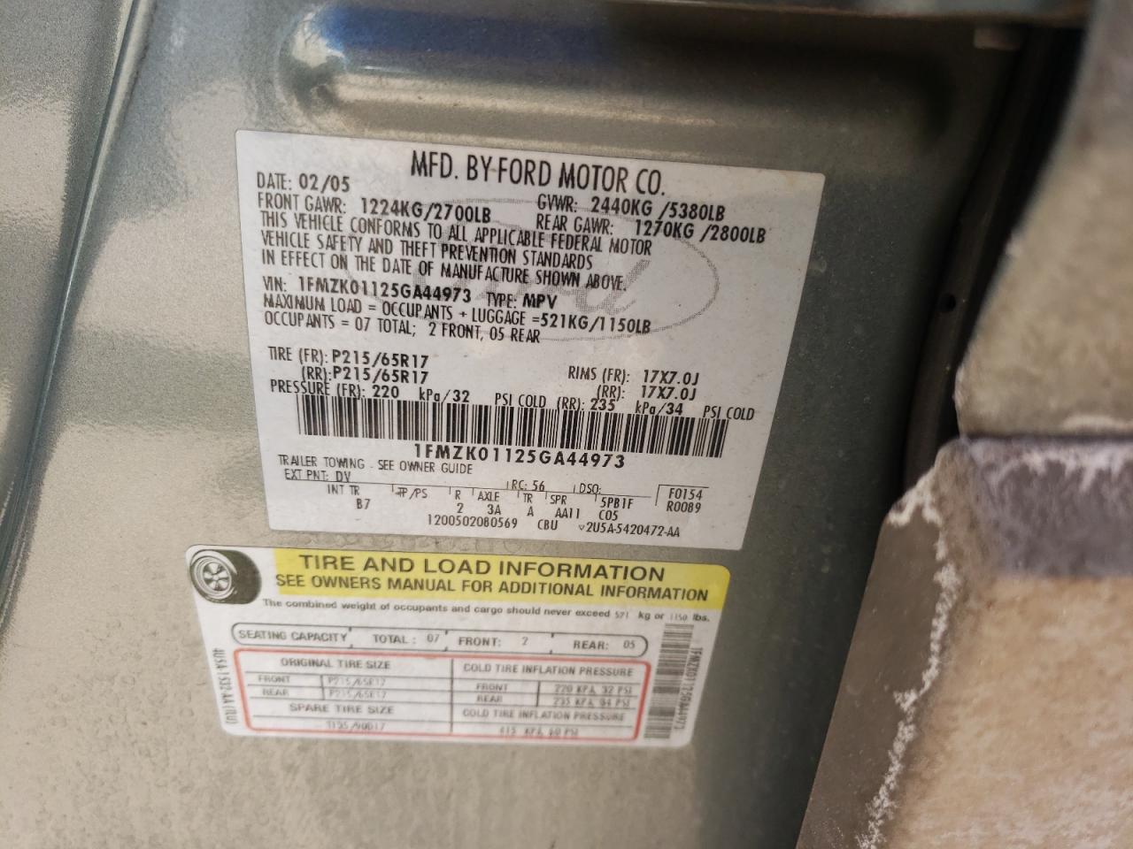 Photo 10 from auction – 2005 FORD FREESTYLE with VIN 1FMZK01125GA44973