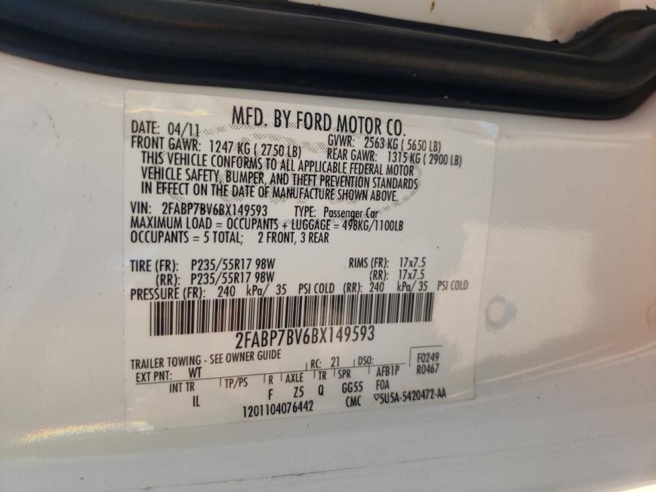 Photo 10 from auction – 2011 FORD CROWN VICT with VIN 2FABP7BV6BX149593