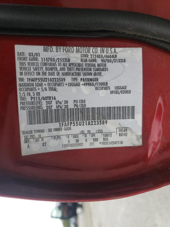 Photo 10 from auction – 2001 FORD TAURUS SES with VIN 1FAFP55U21A223589