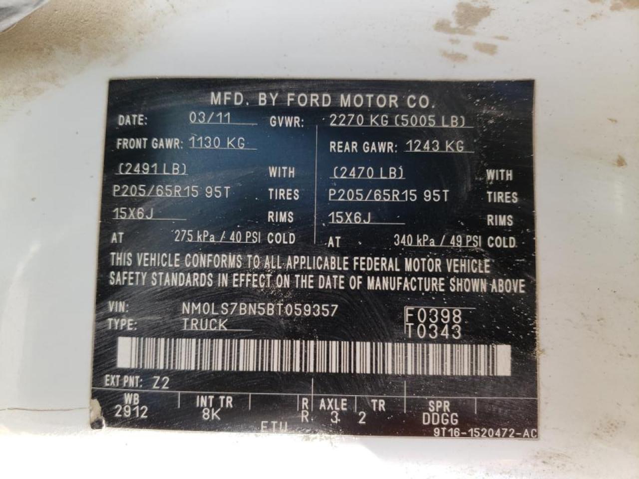 Photo 10 from auction – 2011 FORD TRANSIT CO with VIN NM0LS7BN5BT059357