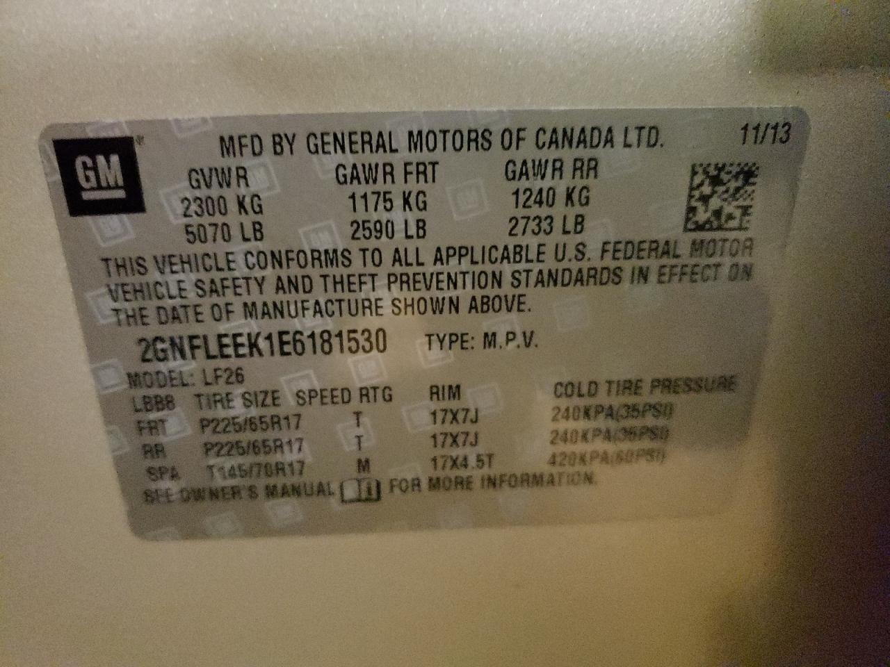 Photo 10 from auction – 2014 CHEVROLET EQUINOX LS with VIN 2GNFLEEK1E6181530