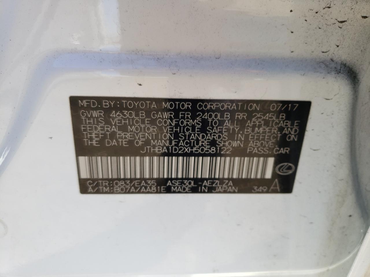 Photo 10 from auction – 2017 LEXUS IS 200T with VIN JTHBA1D2XH5058122
