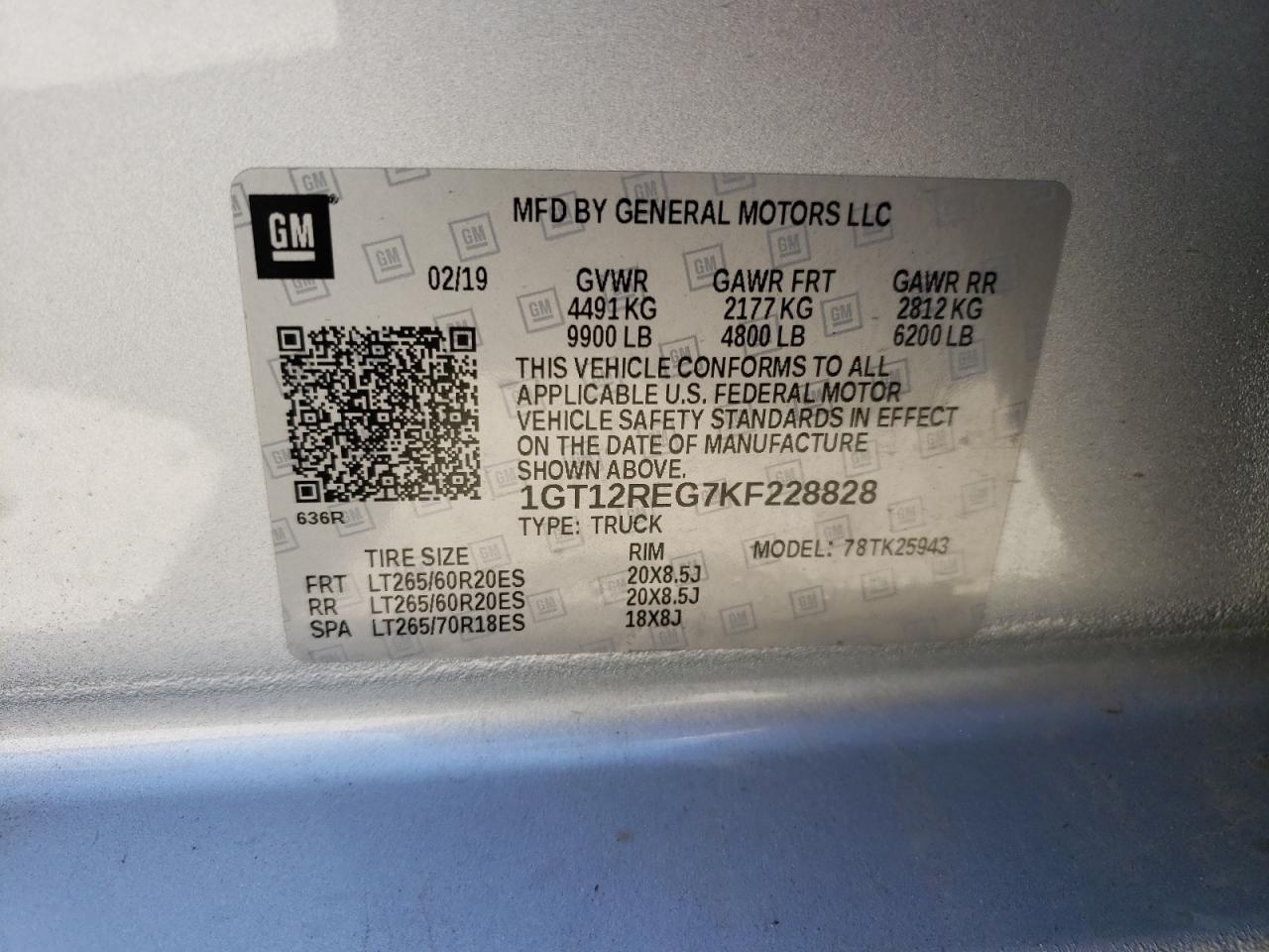 Photo 10 from auction – 2019 GMC SIERRA K25 with VIN 1GT12REG7KF228828