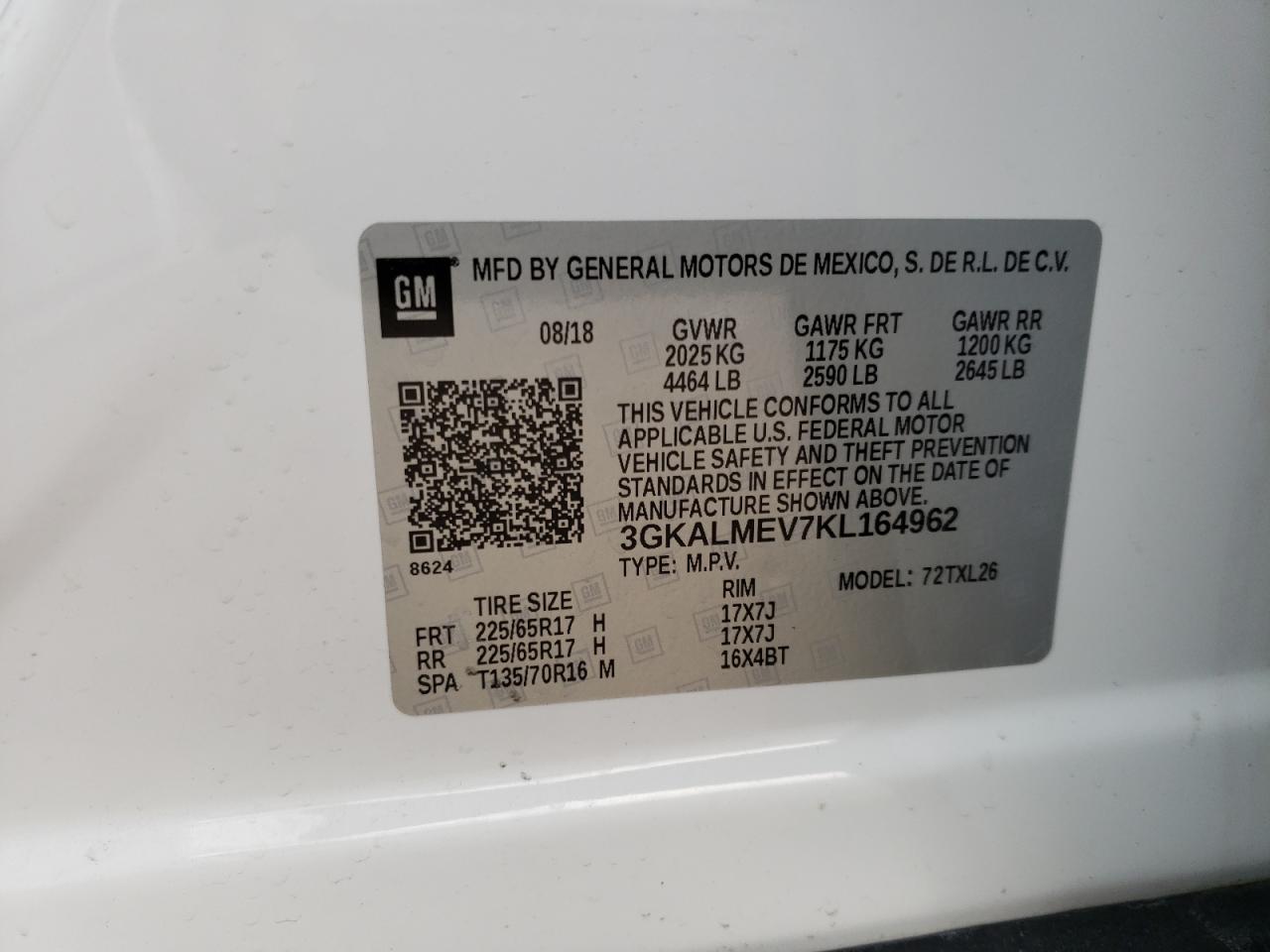 Photo 10 from auction – 2019 GMC TERRAIN SL with VIN 3GKALMEV7KL164962