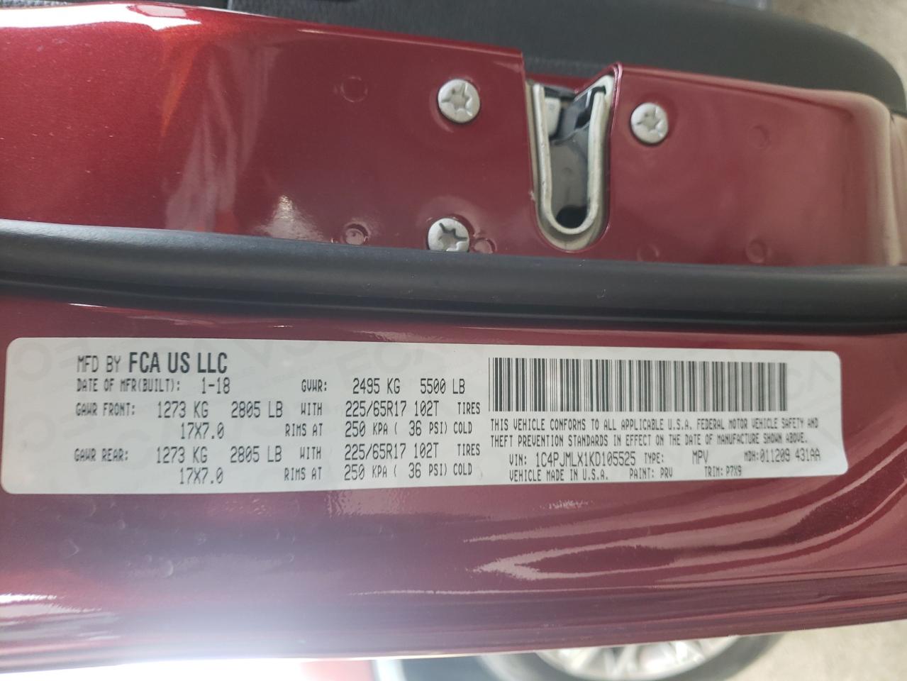 Photo 10 from auction – 2019 JEEP CHEROKEE L with VIN 1C4PJMLX1KD105525
