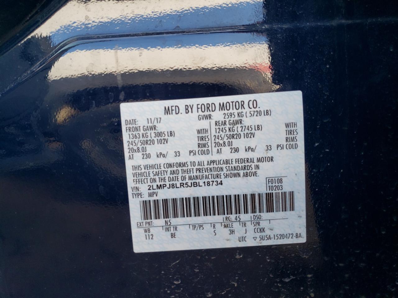 Photo 10 from auction – 2018 LINCOLN MKX RESERV with VIN 2LMPJ8LR5JBL18734