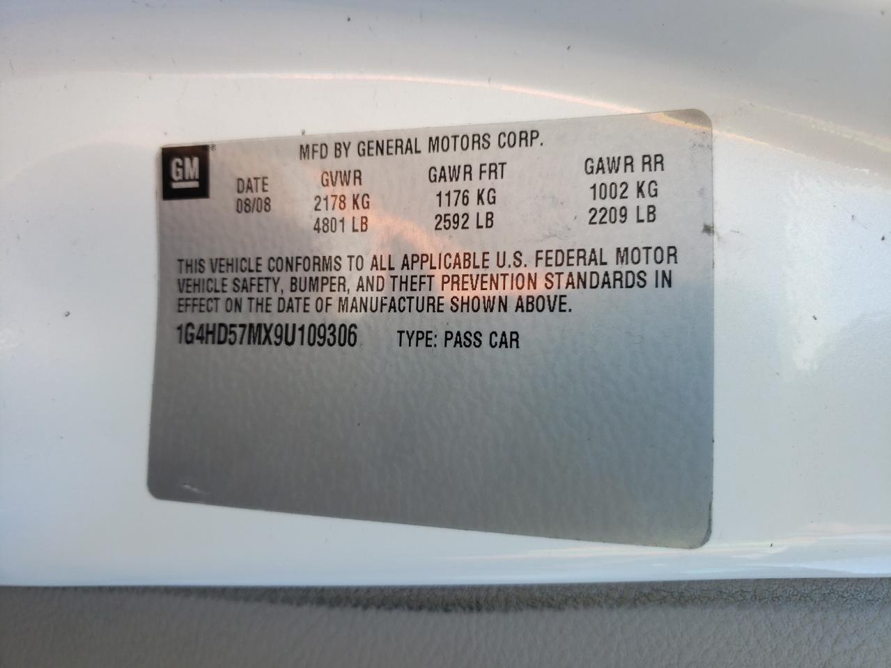 Photo 10 from auction – 2009 BUICK LUCERNE CX with VIN 1G4HD57MX9U109306
