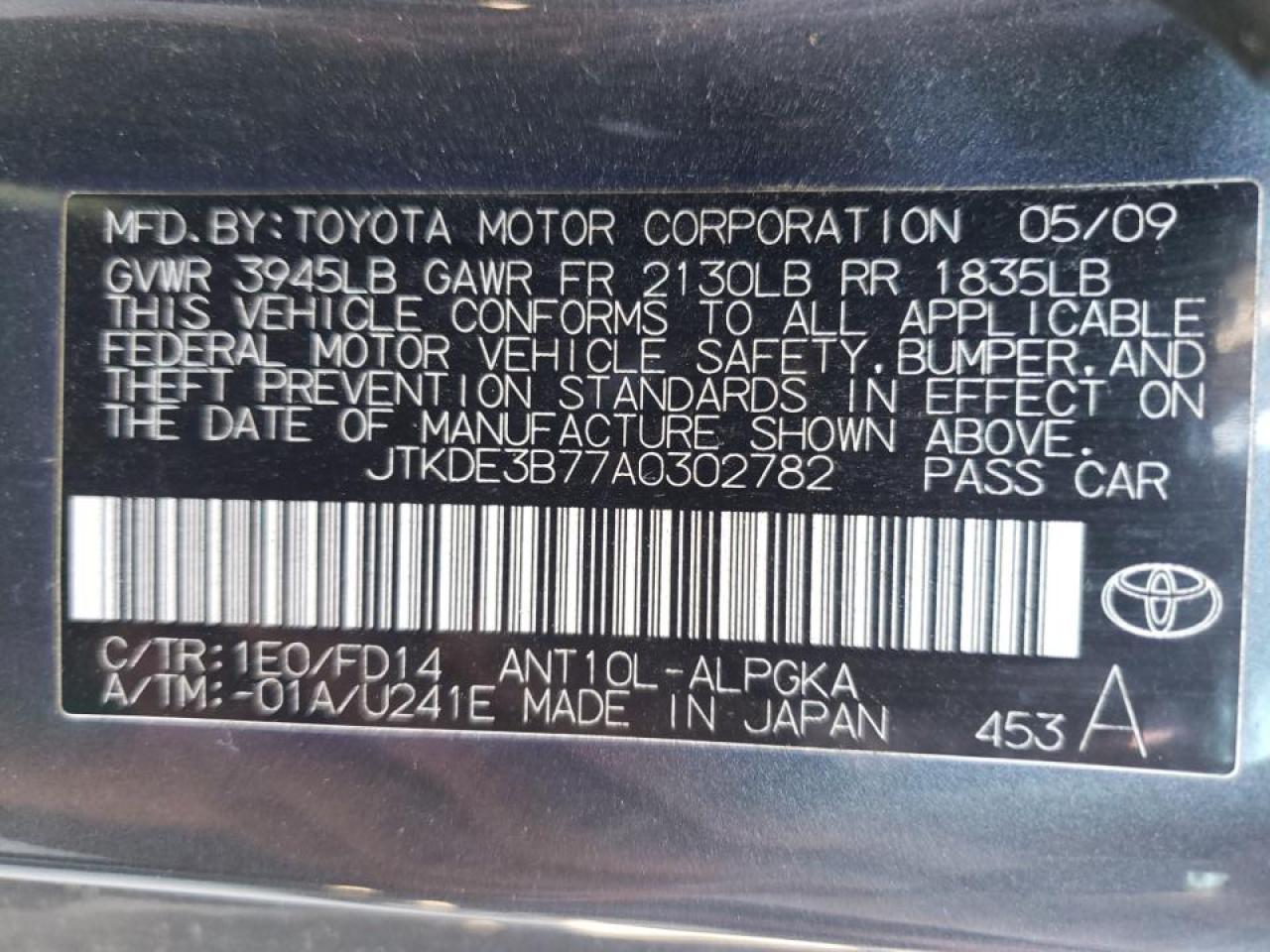 Photo 10 from auction – 2010 TOYOTA SCION TC with VIN JTKDE3B77A0302782