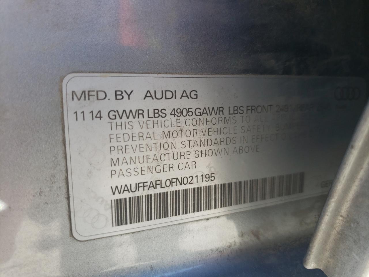 Photo 10 from auction – 2015 AUDI A4 PREMIUM with VIN WAUFFAFL0FN021195