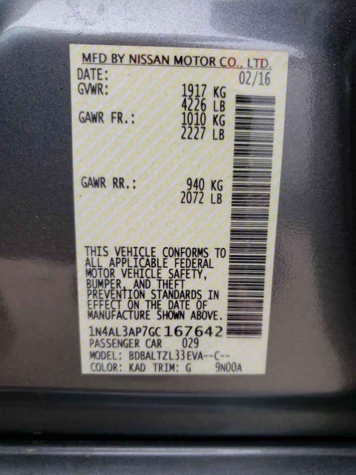 Photo 10 from auction – 2016 NISSAN ALTIMA 2.5 with VIN 1N4AL3AP7GC167642