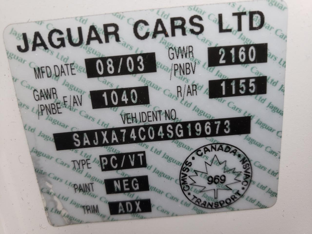 Photo 10 from auction – 2004 JAGUAR VANDENPLAS with VIN SAJXA74C04SG19673