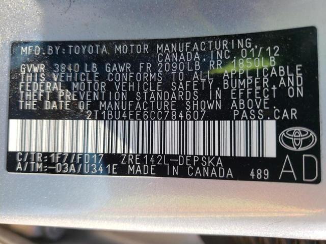 Photo 10 from auction – 2012 TOYOTA COROLLA BA with VIN 2T1BU4EE6CC784607