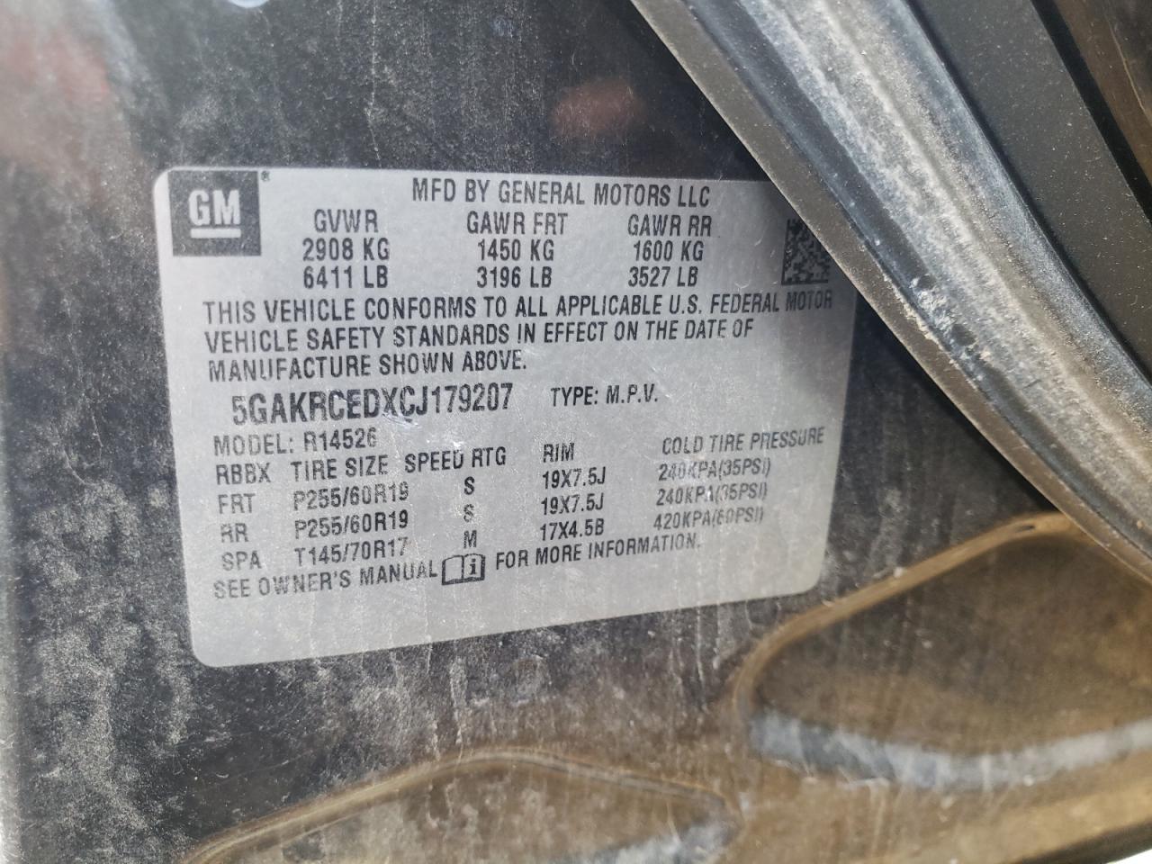 Photo 10 from auction – 2012 BUICK ENCLAVE with VIN 5GAKRCEDXCJ179207