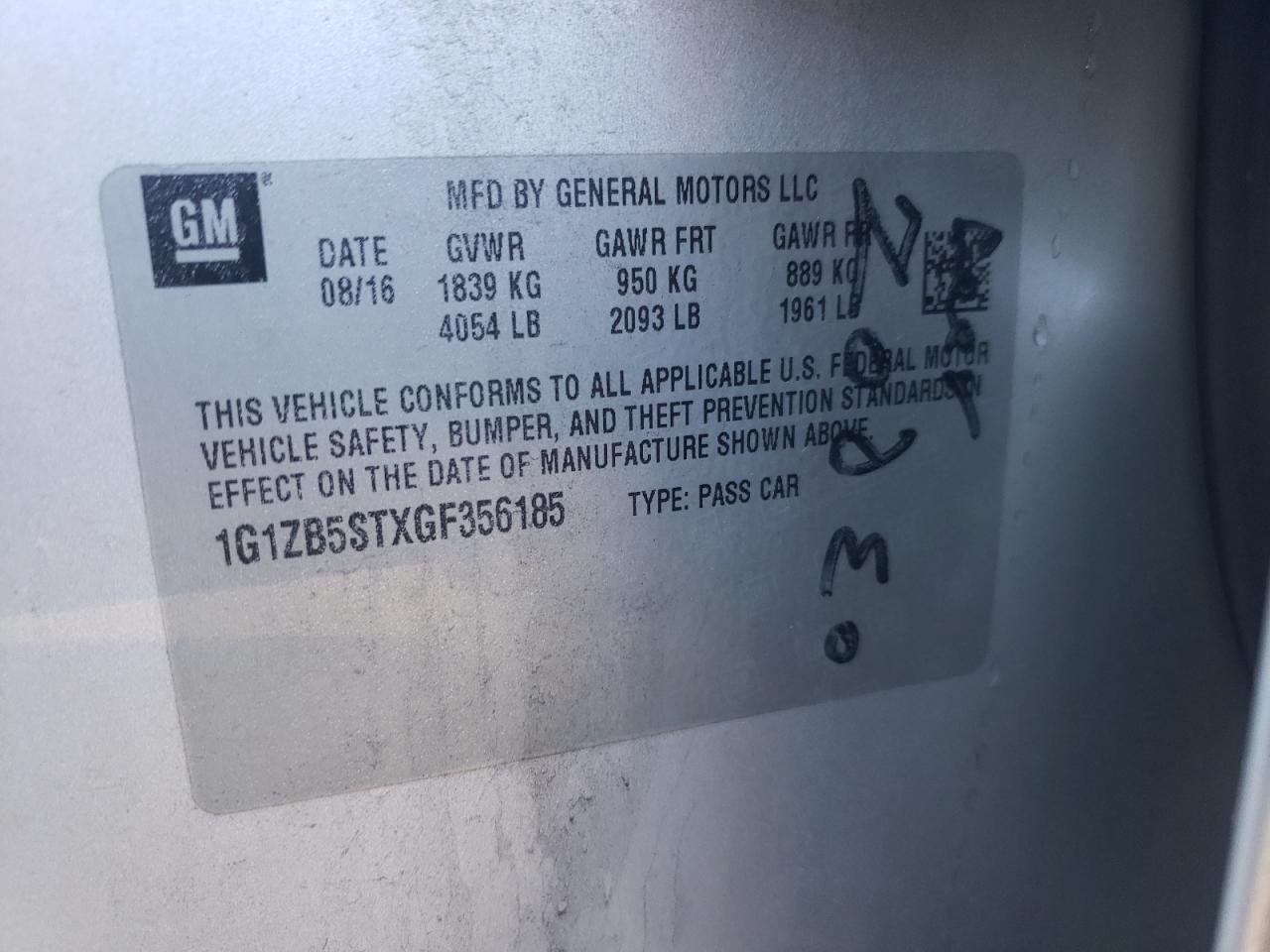 Photo 10 from auction – 2016 CHEVROLET MALIBU LS with VIN 1G1ZB5STXGF356185