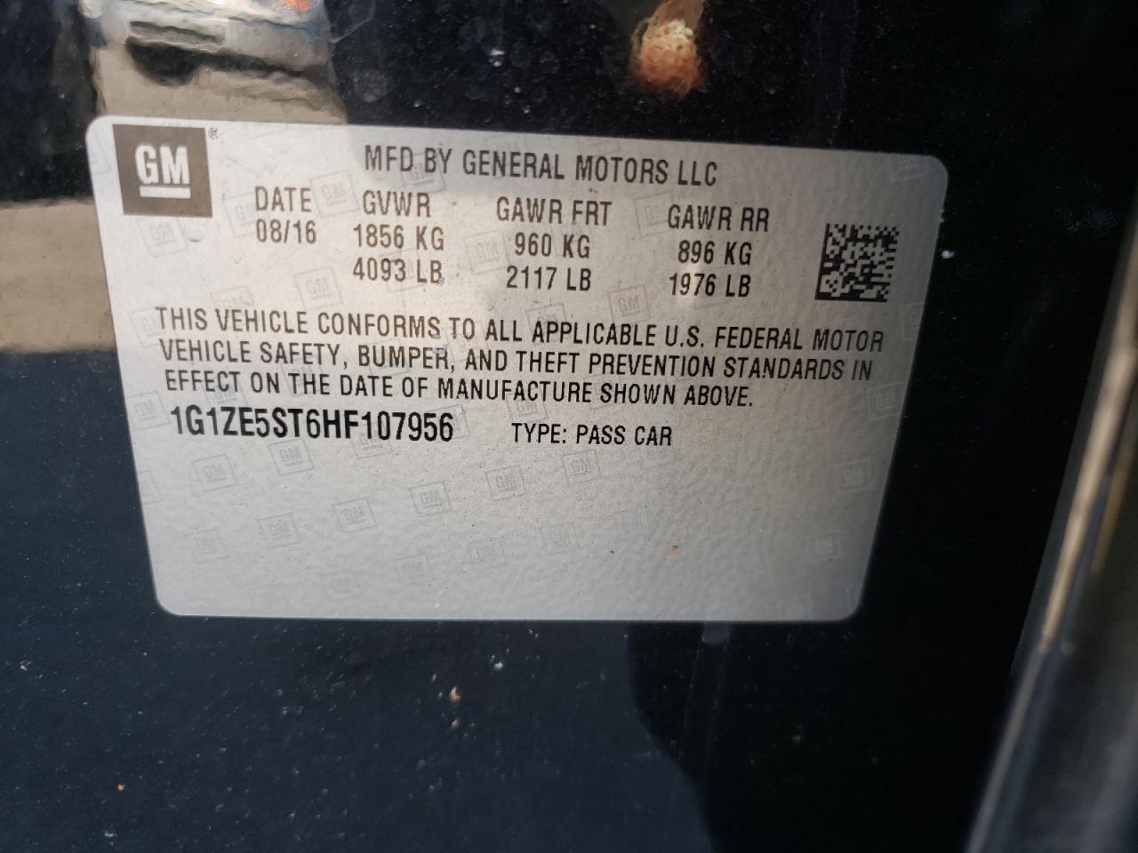 Photo 10 from auction – 2017 CHEVROLET MALIBU LT with VIN 1G1ZE5ST6HF107956