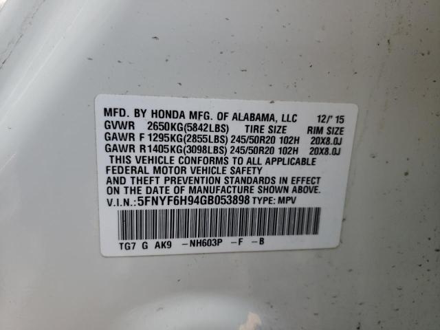 Photo 10 from auction – 2016 HONDA PILOT TOUR with VIN 5FNYF6H94GB053898
