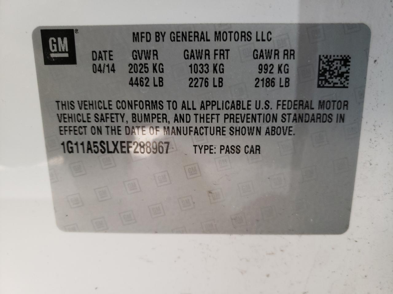 Photo 10 from auction – 2014 CHEVROLET MALIBU LS with VIN 1G11A5SLXEF288967
