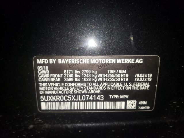 Photo 10 from auction – 2018 BMW X5 XDRIVE3 with VIN 5UXKR0C5XJL074143