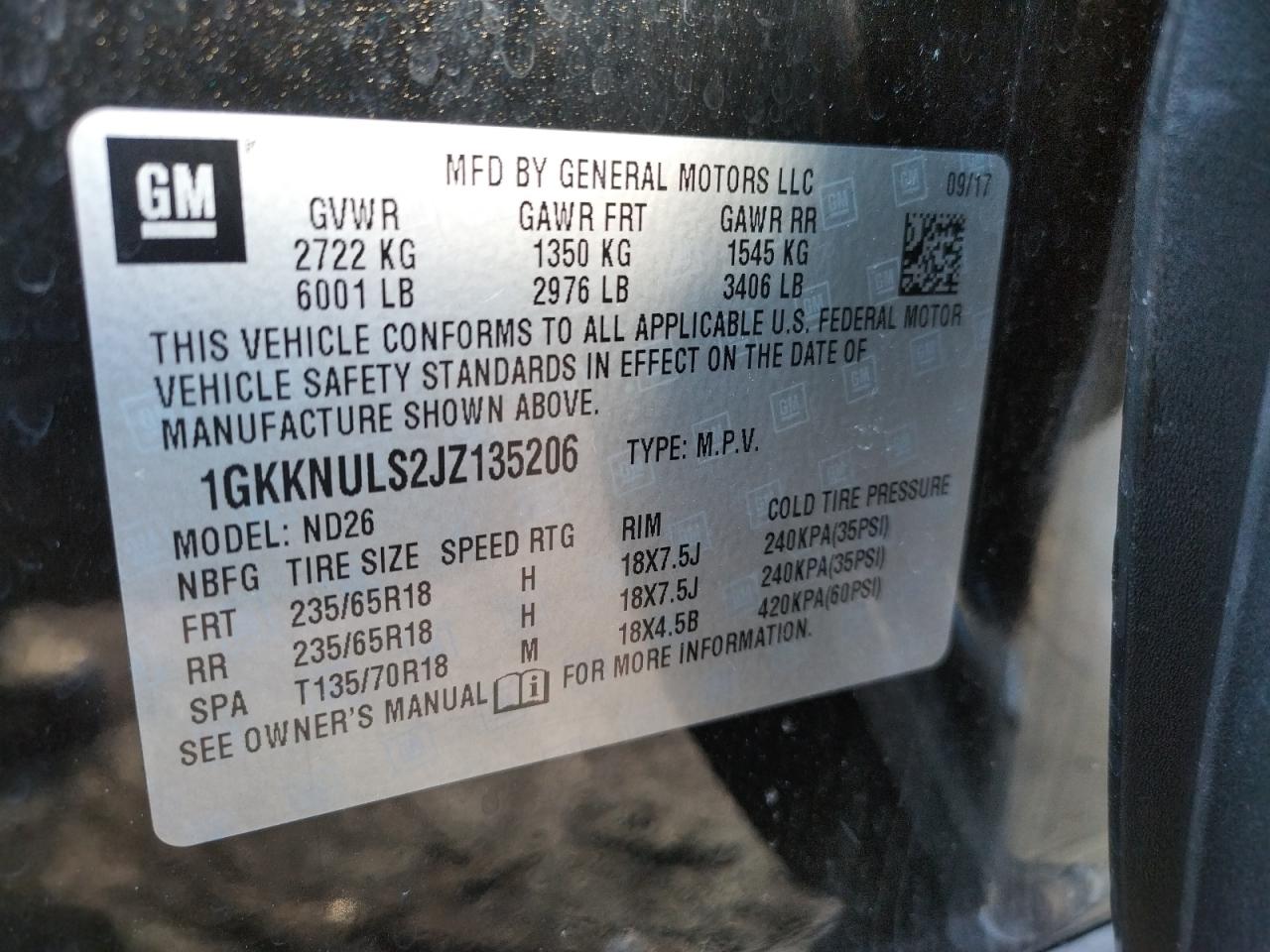 Photo 10 from auction – 2018 GMC ACADIA SLT with VIN 1GKKNULS2JZ135206