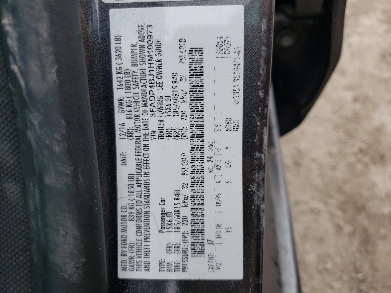 Photo 10 from auction – 2017 FORD FIESTA SE with VIN 3FADP4BJ1HM100973