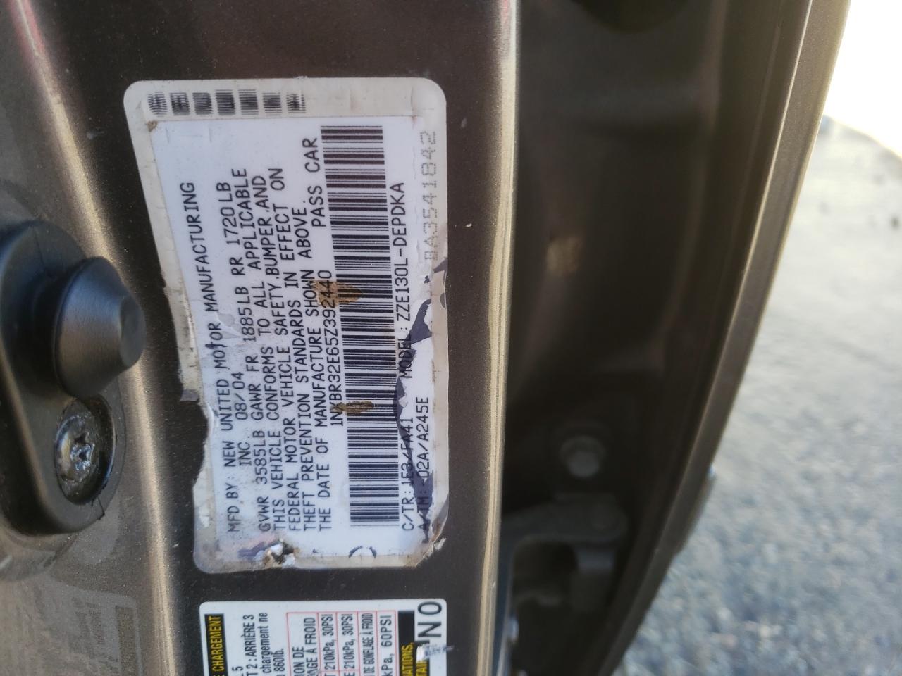 Photo 10 from auction – 2005 TOYOTA COROLLA CE with VIN 1NXBR32E65Z392440