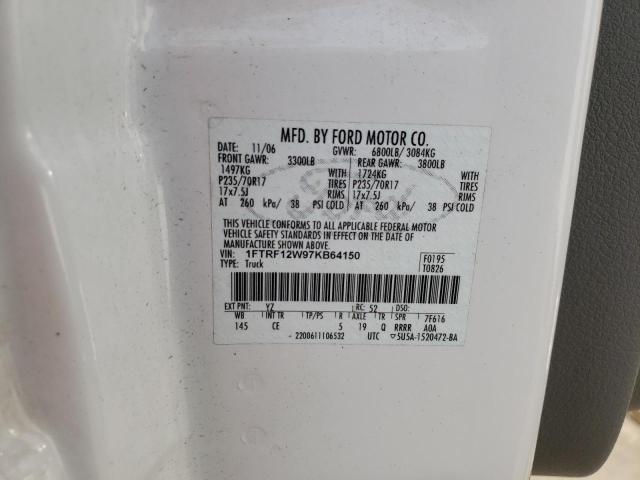Photo 10 from auction – 2007 FORD F150 with VIN 1FTRF12W97KB64150