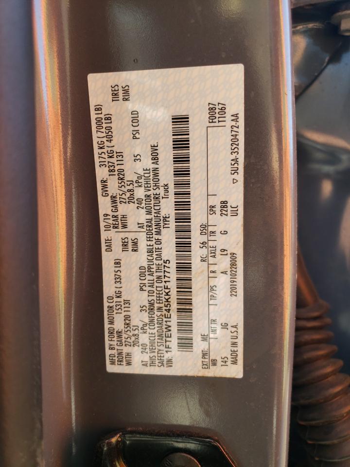 Photo 10 from auction – 2019 FORD F150 SUPER with VIN 1FTEW1E45KKF17775