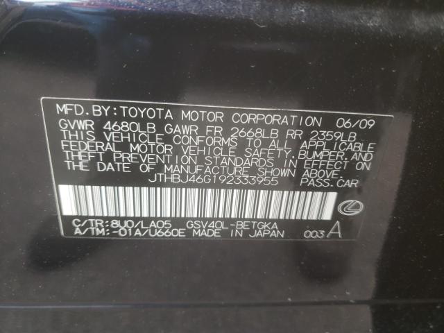 Photo 10 from auction – 2009 LEXUS ES 350 with VIN JTHBJ46G192333955
