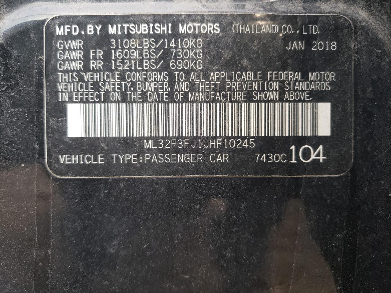 Photo 10 from auction – 2018 MITSUBISHI MIRAGE G4 with VIN ML32F3FJ1JHF10245