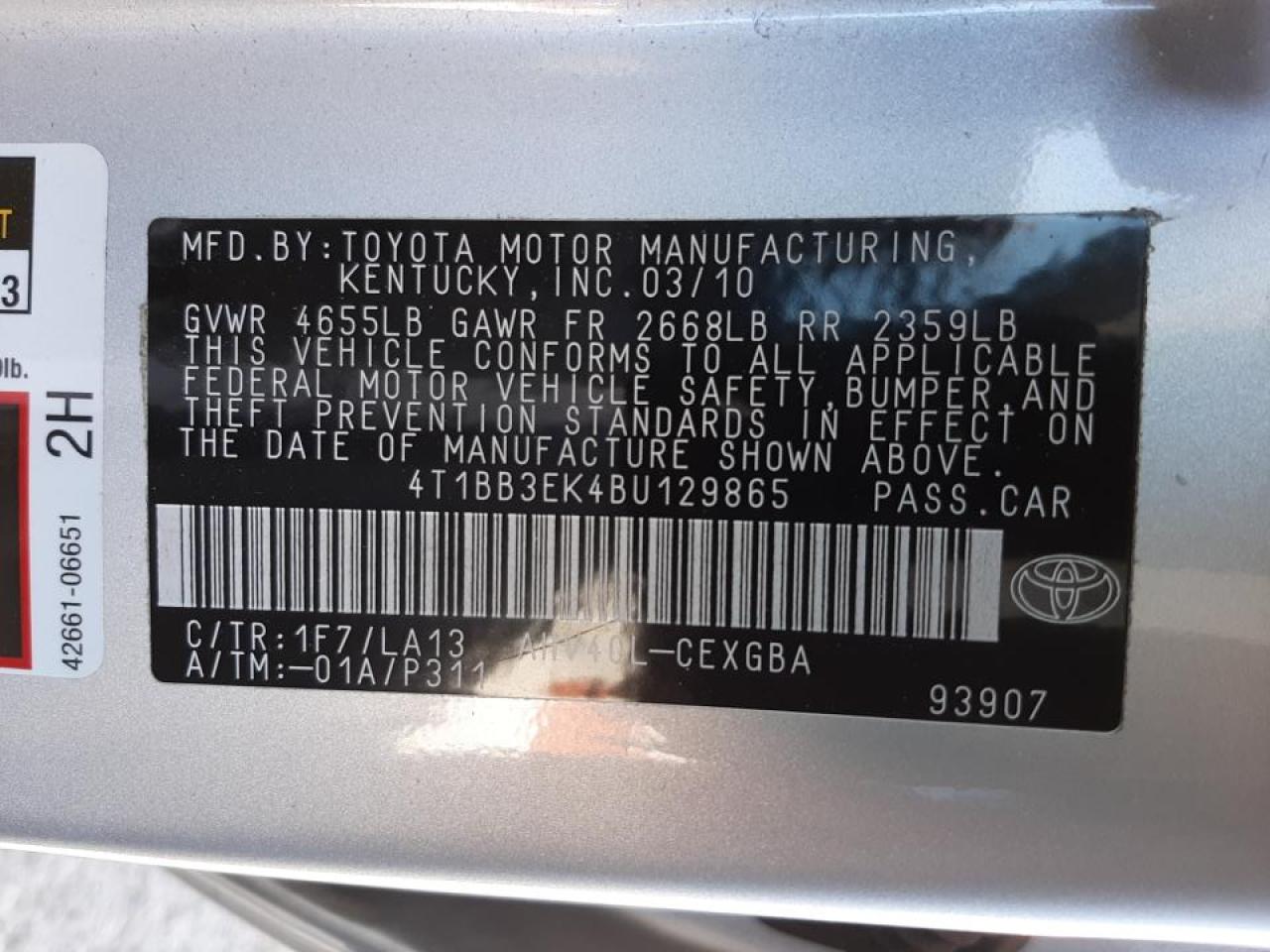 Photo 10 from auction – 2011 TOYOTA CAMRY HYBR with VIN 4T1BB3EK4BU129865